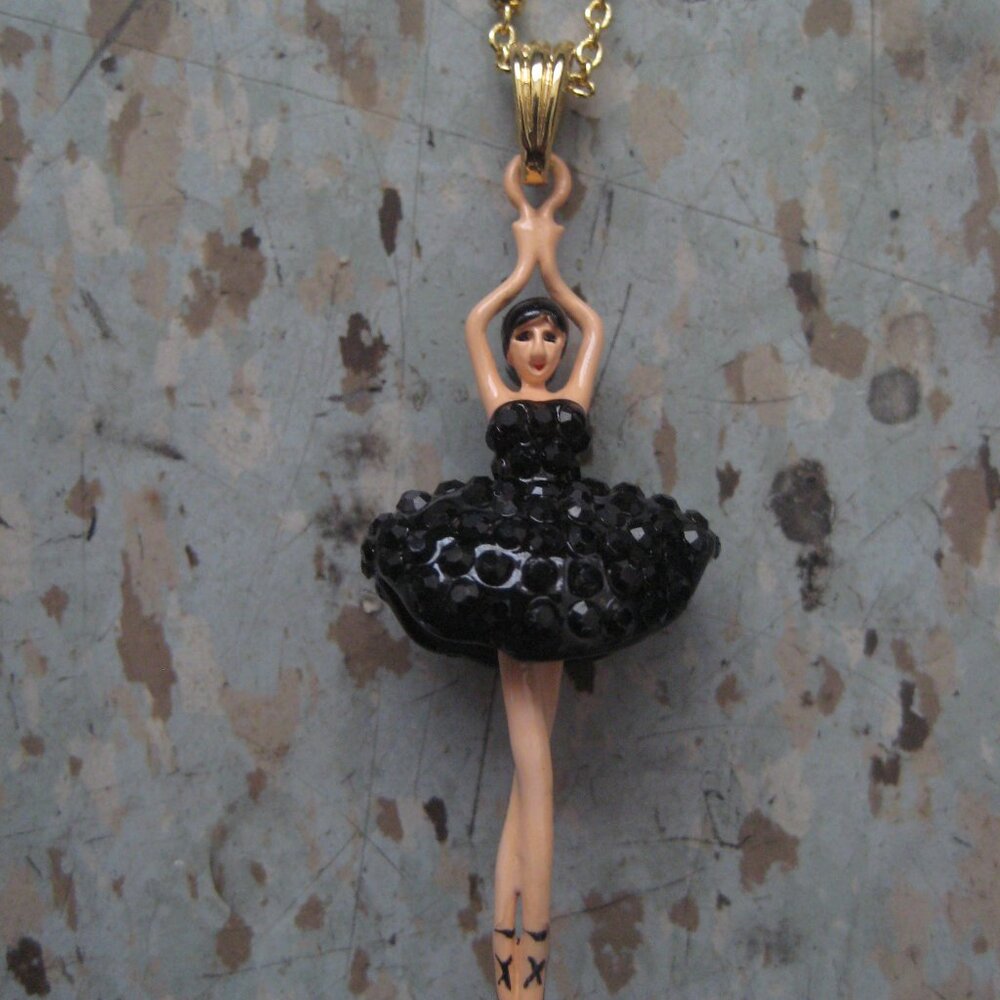 Les Nereides LUXURY PAS DE DEUX Black CRYSTAL RHINESTONE BALLERINA Necklace